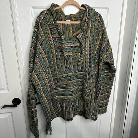 EL PASO SADDLE BLANKET CO XXL Baja Hoodie Mexican Pullover Surfer Hippie Sweater - Picture 2 of 7